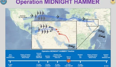 Operasyon Haritası Midnight Hammer (ABD nükleer sitelerine ABD grevi 22 Haziran 2025) – Brilliant Haritalar