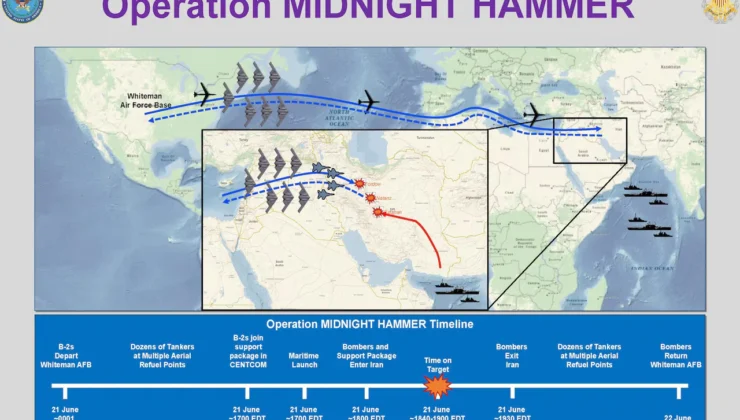 Operasyon Haritası Midnight Hammer (ABD nükleer sitelerine ABD grevi 22 Haziran 2025) – Brilliant Haritalar