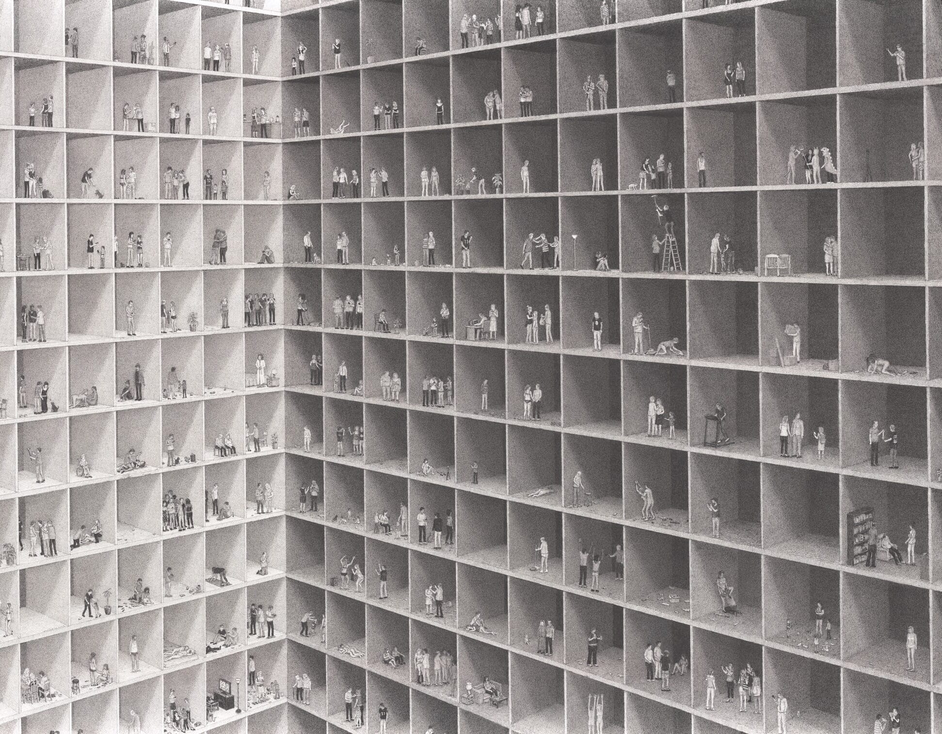 ‘Waldo nerede?’ Ben Tolman’ın ayrıntılı mürekkep çizimlerinde alaycı, distopik vizyonlarla karşılaşır