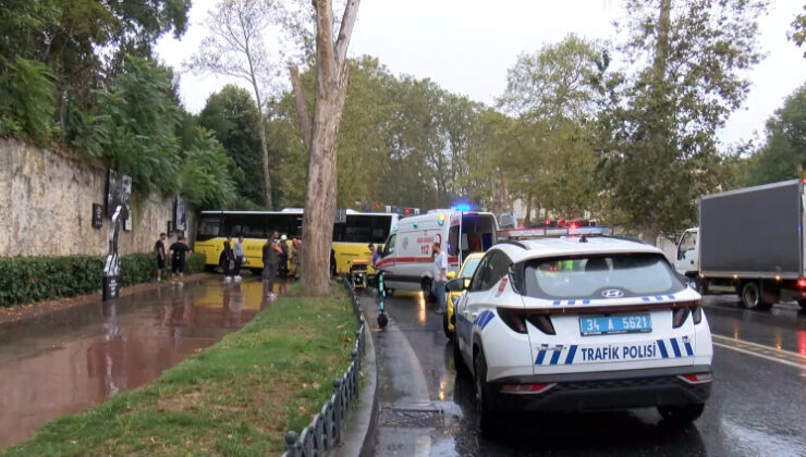 İETT otobüsü taksi ve motosiklete çarptı