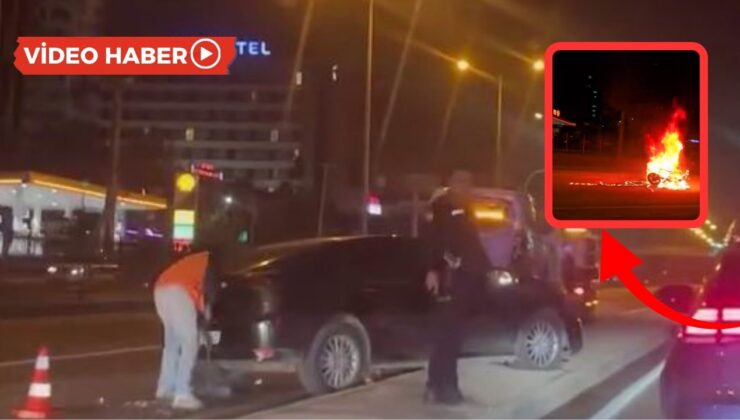Diyarbakır’da arkadan çarpan araç kazaya neden oldu, motosiklet yandı