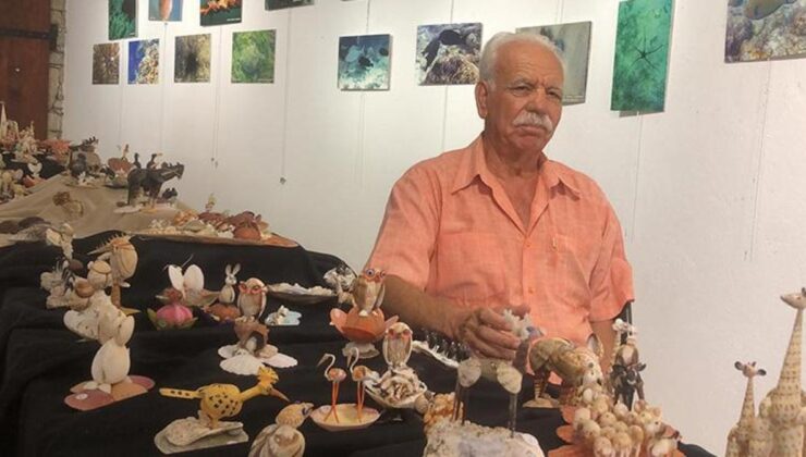 Emekli oldu kendini bu sergiye adadı! Denizden topladığı kabukları sanat eserine dönüştürdü!
