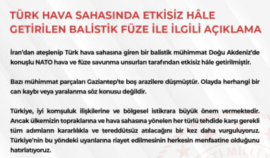 MSB: İran'dan ateşlenen füze imha edildi