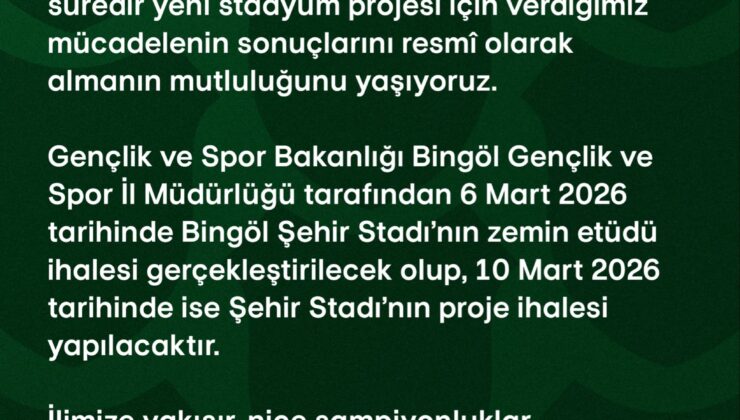 İhale tarihi belli oldu: Bingölspor taraftarına müjde